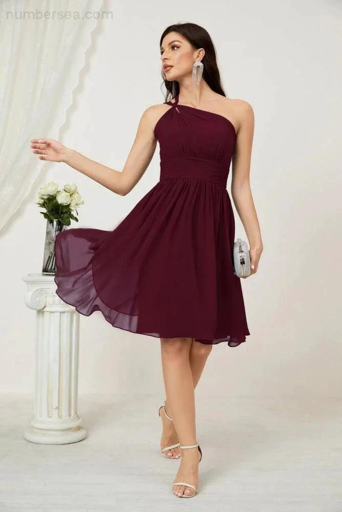 ZapDress Women Chiffon Short One Shoulder Bridesmaid Dress Formal Dresses for Party Homecoming 2804 (ZD16948)