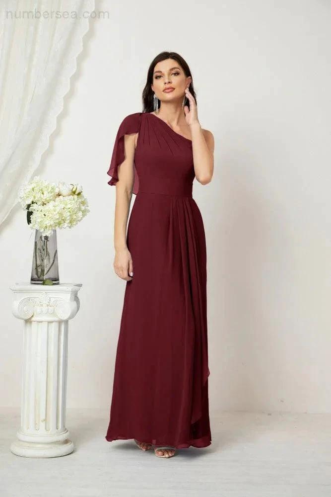 ZapDress Chiffon Ruffled One Shoulder Long Bridesmaid Dresses A-line Formal Evening Gown Side Split 2809 (ZD17049)