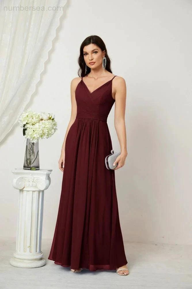 ZapDress Chiffon V-Neck Bridesmaid Dress Spaghetti Strap Long Formal Party Prom Gowns with Slit 28010 (ZD17028)
