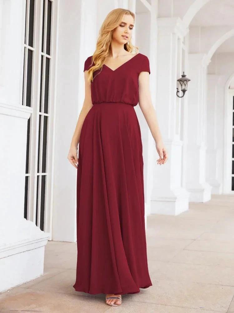 Numbersea V-Neck Bridesmaid Dresses Long Cap Sleeves Prom Evening Formal Gowns 28071 by numbersea