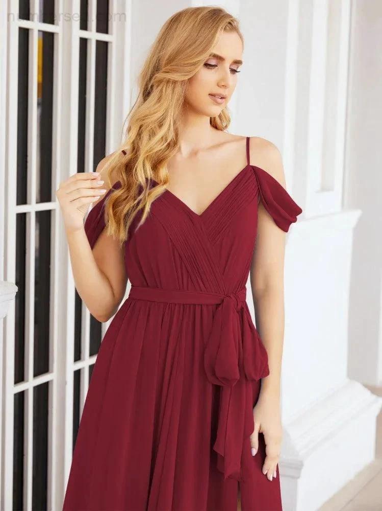 ZapDress Off The Shoulder Chiffon Bridesmaid Dress Long Formal Graduation Gown with Cowl Back 28069 (ZD17004)