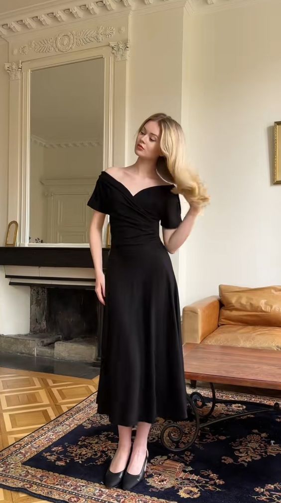 Black Off The Shoulder Prom Dresses, Ankle Length Evening Gown fg6865 - View 2 | VelvetHem