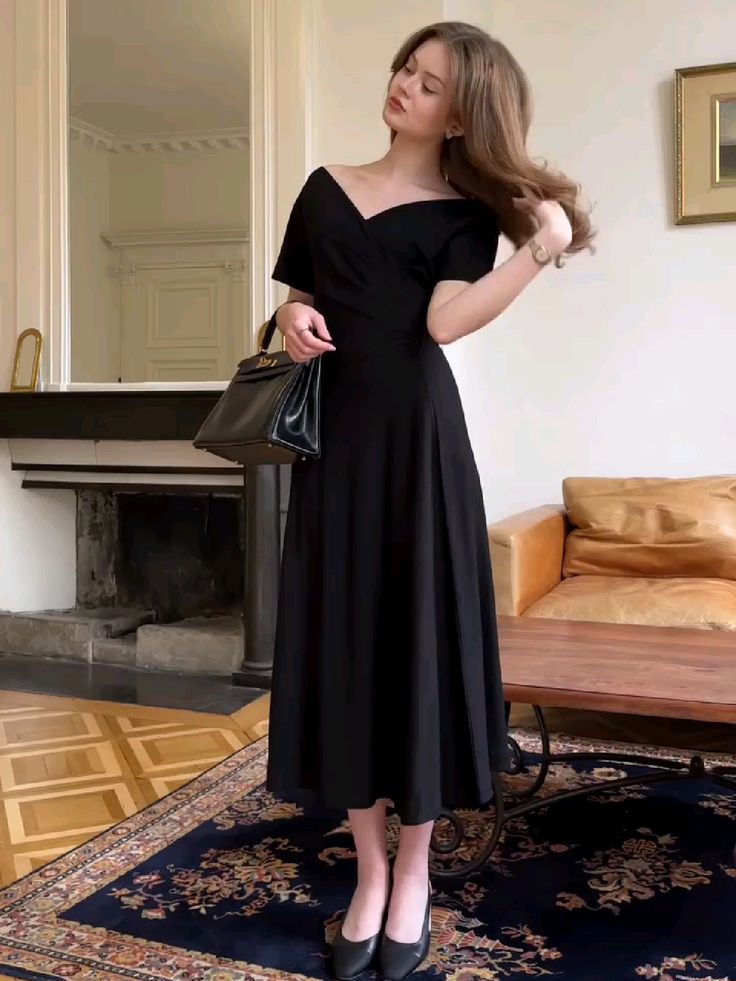 Black Off The Shoulder Prom Dresses, Ankle Length Evening Gown fg6865 - VelvetHem