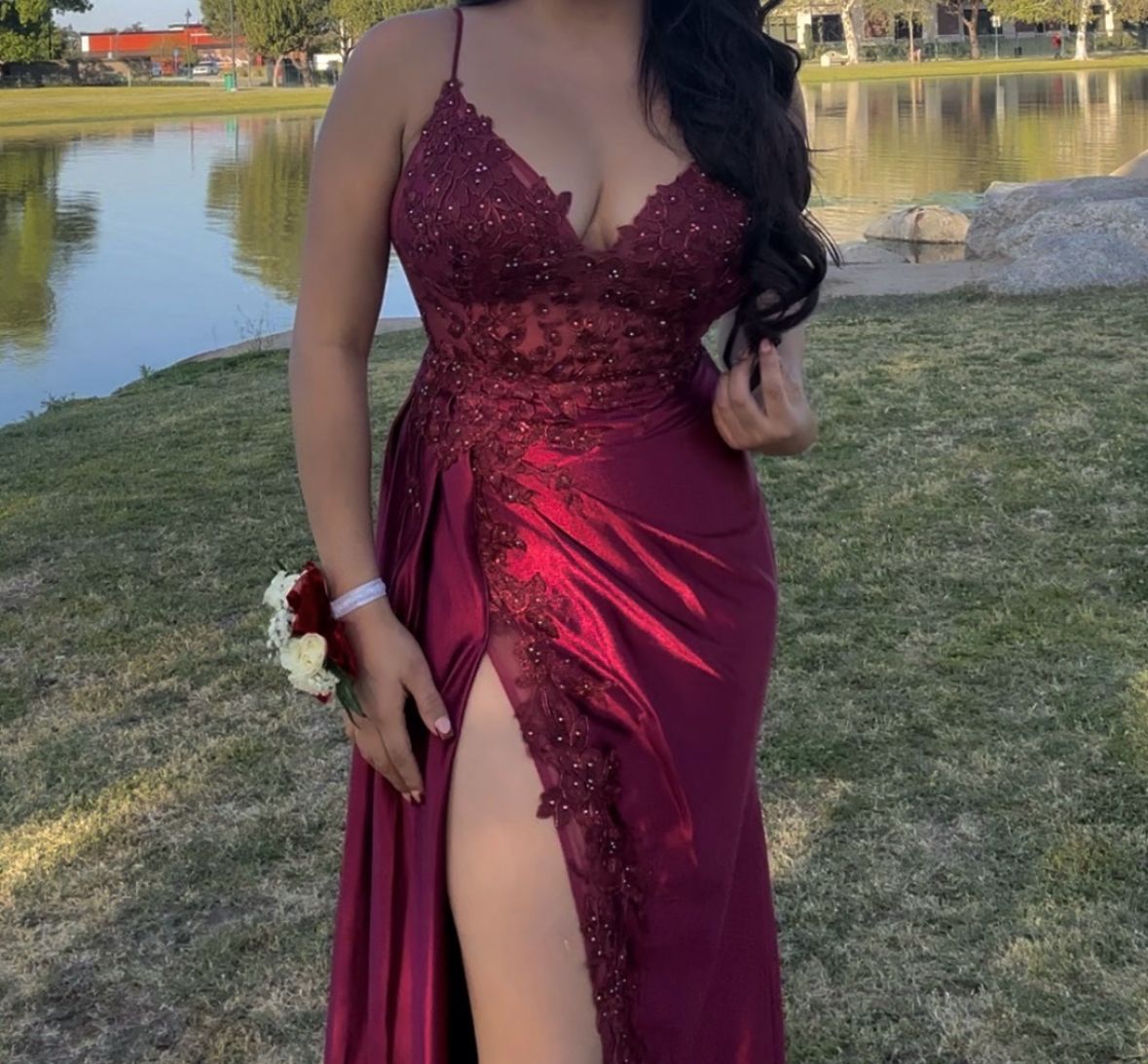 dark red prom dress with slit Evening Dresses fg6925 - View 3 | VelvetHem