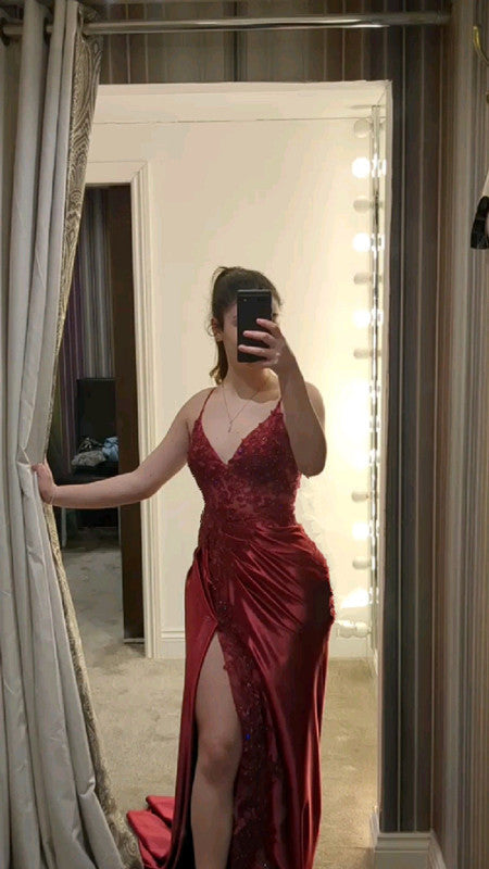 dark red prom dress with slit Evening Dresses fg6925 - VelvetHem