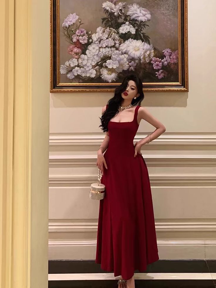 A-line Burgundy Prom Gown Party Dresses fg6877 - VelvetHem