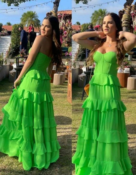 Sweetheart Green A-Line Prom Dresses,Floor Length Ruffles Evening Gown fg6861 - VelvetHem