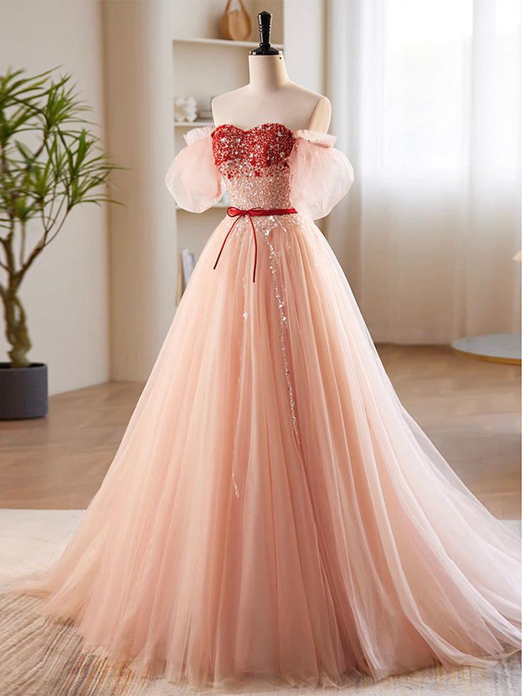 A-Line Sweetheart Neck Sequin Tulle Long Prom Dress, Formal Dress fg6880 - View 2 | VelvetHem