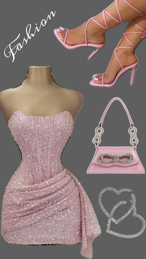 Pink Strapless Sequins Party Dress Mini Homecoming Dress Birthday Outfits fg6892 - View 4 | VelvetHem