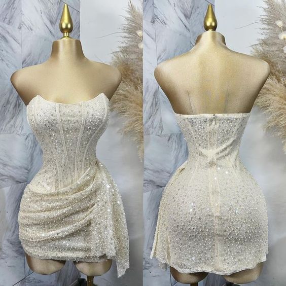 Pink Strapless Sequins Party Dress Mini Homecoming Dress Birthday Outfits fg6892 - View 6 | VelvetHem