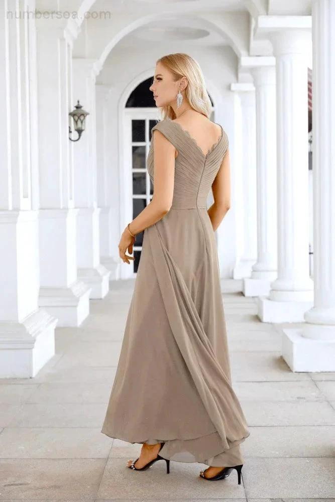 Ladies Chiffon V Neck Sleeveless Floor Length Bridesmaid Evening Dress Wedding Party Evening Dress 28126 (ZD16989)