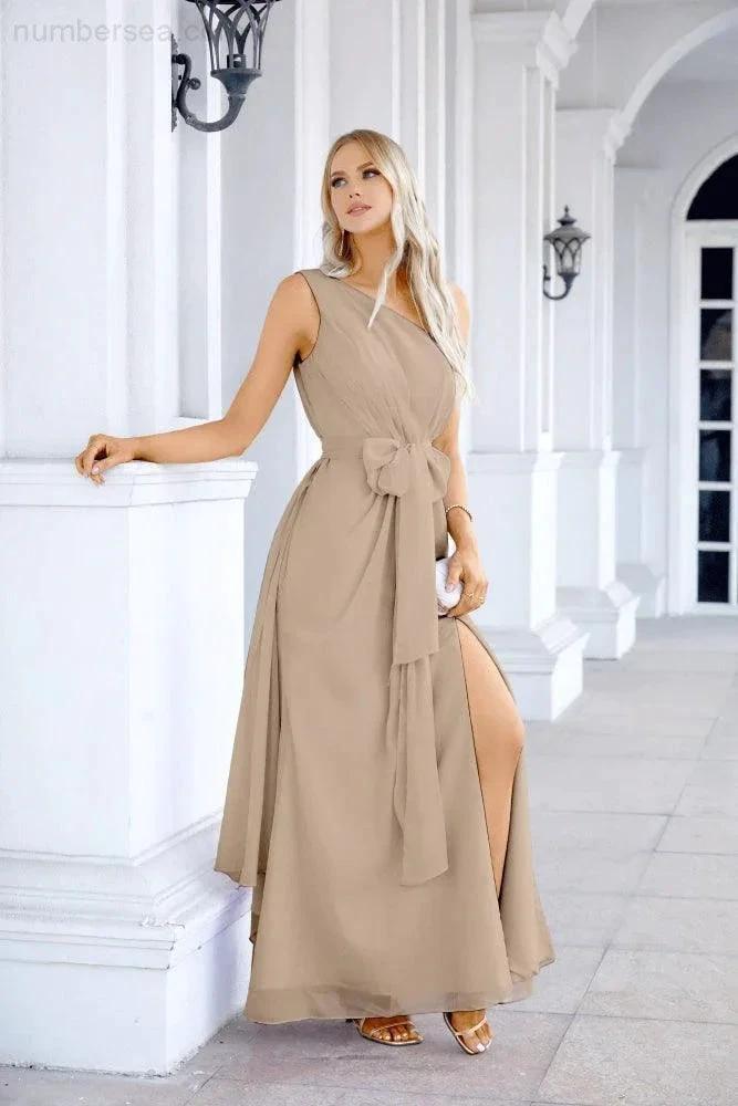 Ladies Chiffon One Shoulder Bridesmaid Evening Dress Wedding Party Evening Dress 28133 (ZD17003)