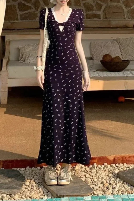 V-neck Waist-cinching Slim Floral Dress - View 10 | VelvetHem