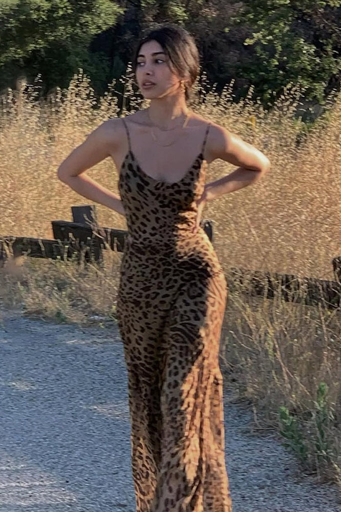 Leopard Print Backless Bodycon Maxi Dress - View 3 | VelvetHem