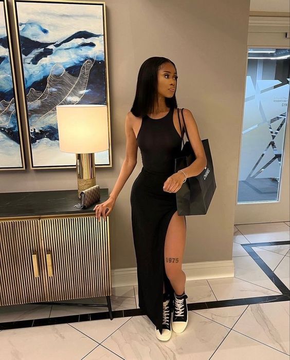 Black Simple Floor Length Prom Dress Sexy Evening Dress