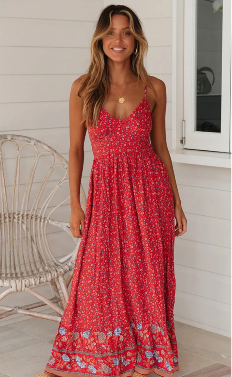 Alba Minimalist Bohemian Dress with Straps Evening Wear Edit