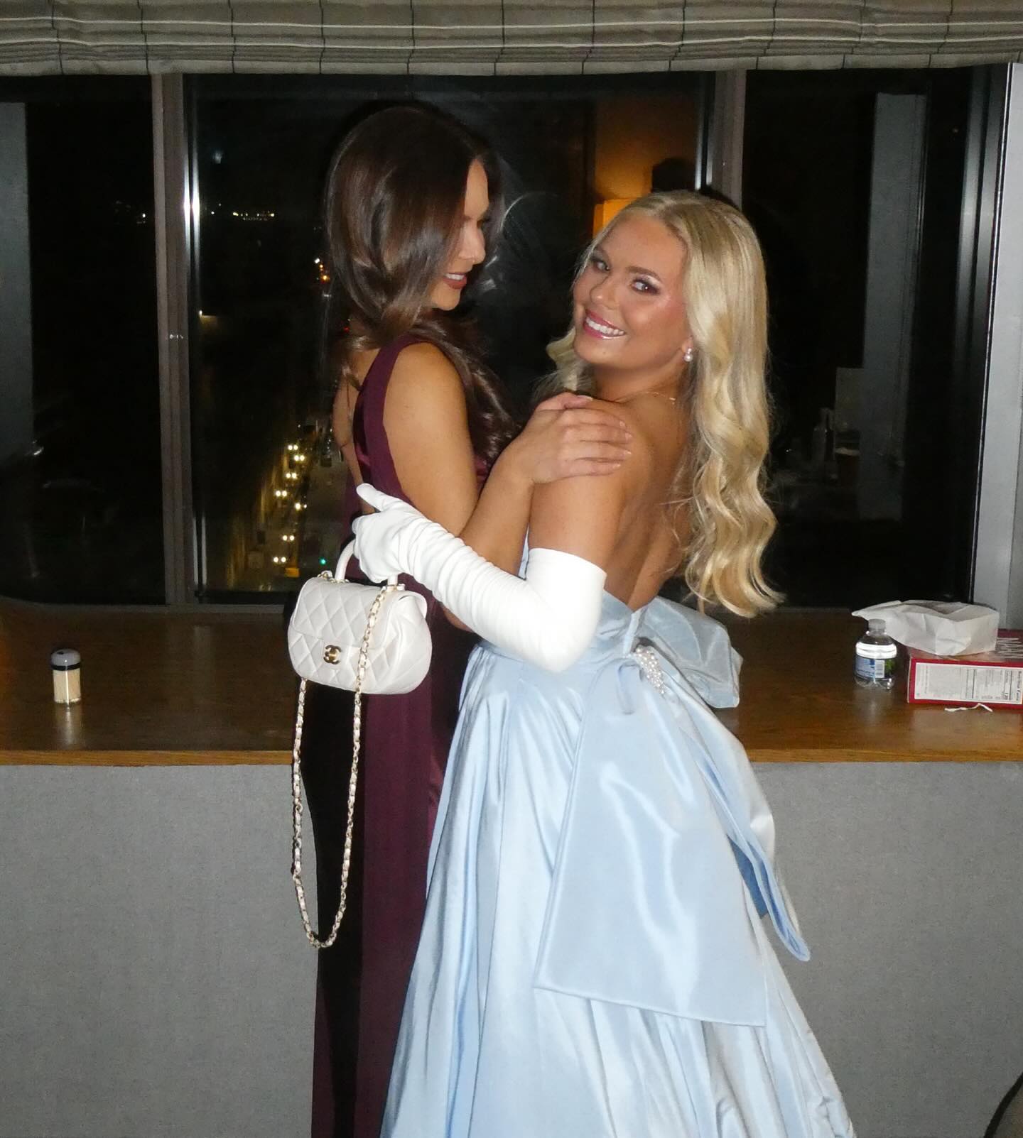 Trendy A Line Strapless Light Blue Long Prom Dress with Bowknot