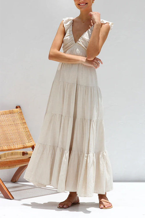 Marilyn - V - neck maxi dress with ruffle