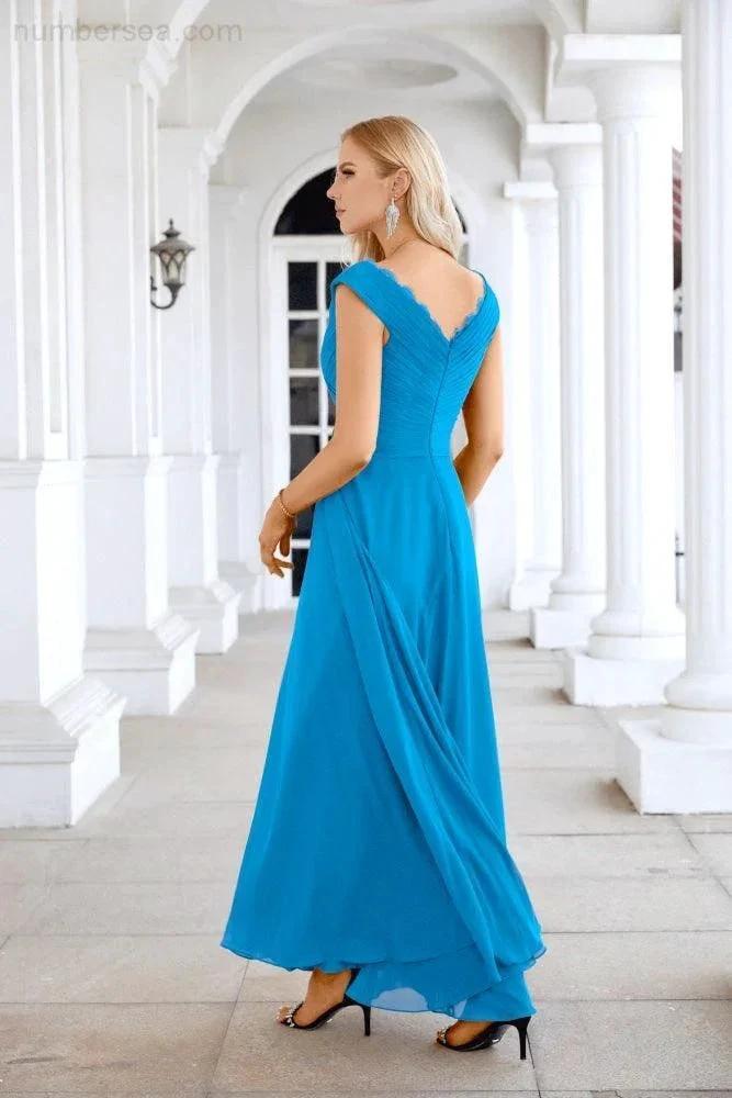 Ladies Chiffon V Neck Sleeveless Floor Length Bridesmaid Evening Dress Wedding Party Evening Dress 28126 (ZD16989)
