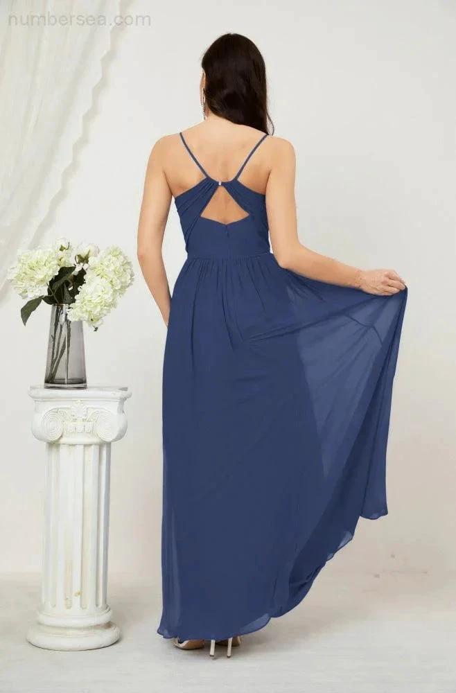 ZapDress Neck Bridesmaid Dresses Chiffon Long Spaghetti A-line Formal Prom Gown for Wedding Party Evening 2801 (ZD16961)