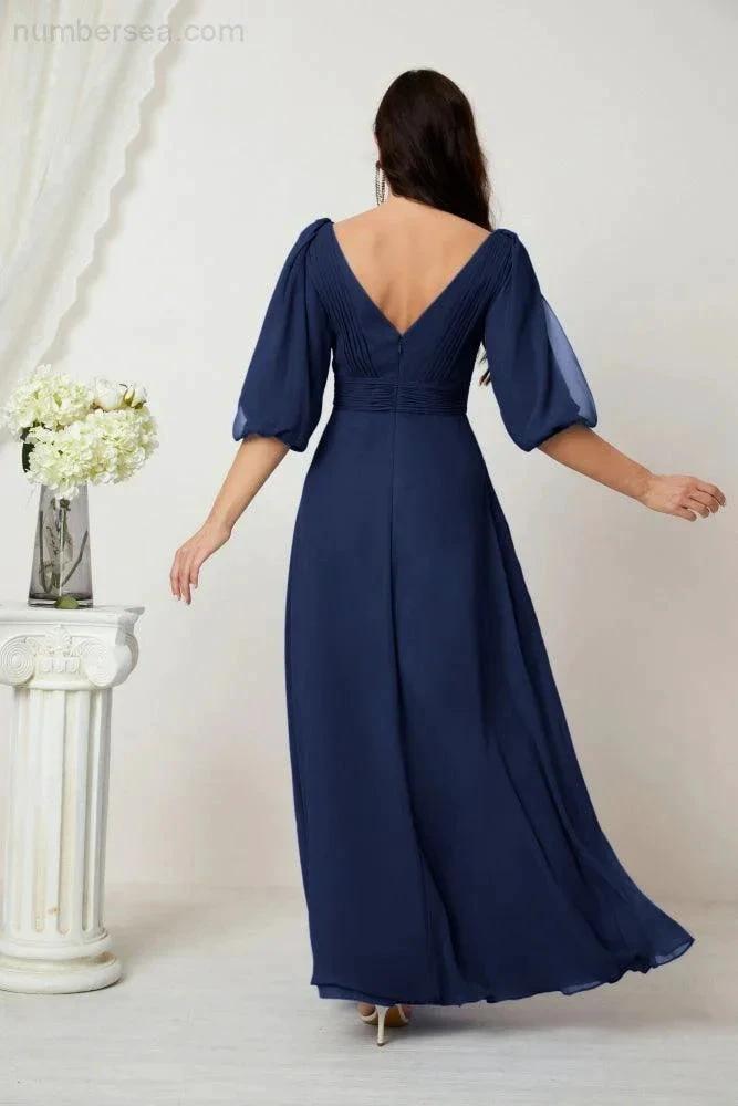 ZapDress Formal Prom Gown Women V-Neck Chiffon Bridesmaid Dresses Long Bishop Sleeve Party Dress 2807 (ZD17027)
