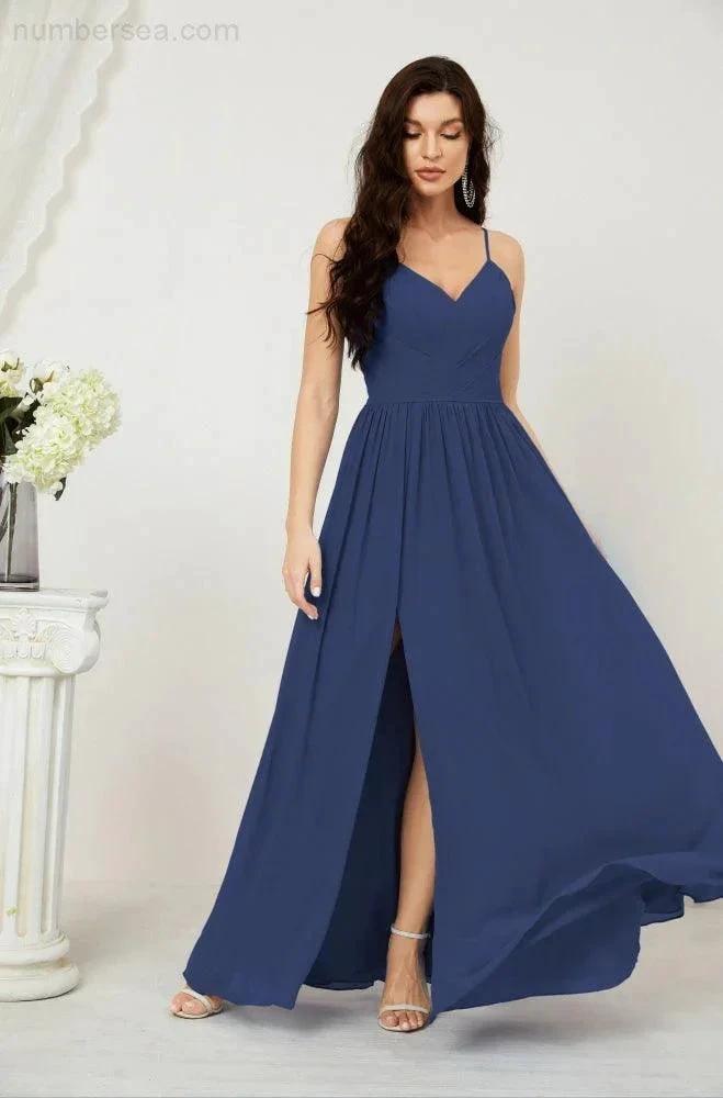 ZapDress Neck Bridesmaid Dresses Chiffon Long Spaghetti A-line Formal Prom Gown for Wedding Party Evening 2801 (ZD16961)