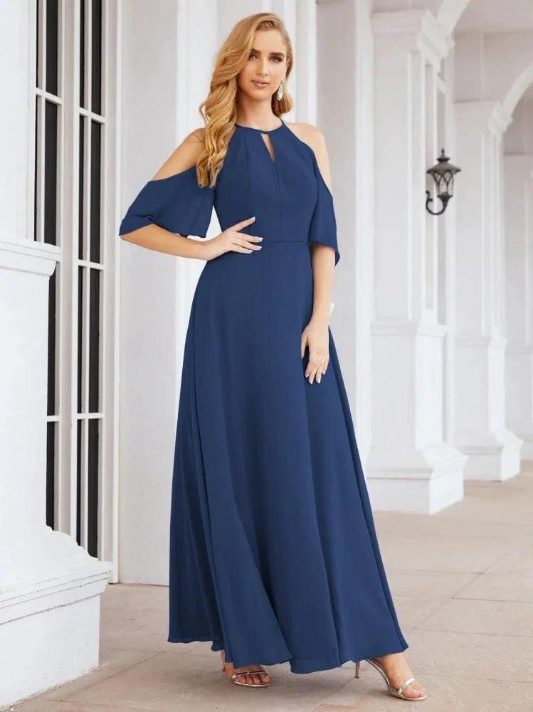 Numbersea Cold Shoulder Bridesmaid Dresses A-Line Long Formal Evening Gowns 28074 by numbersea