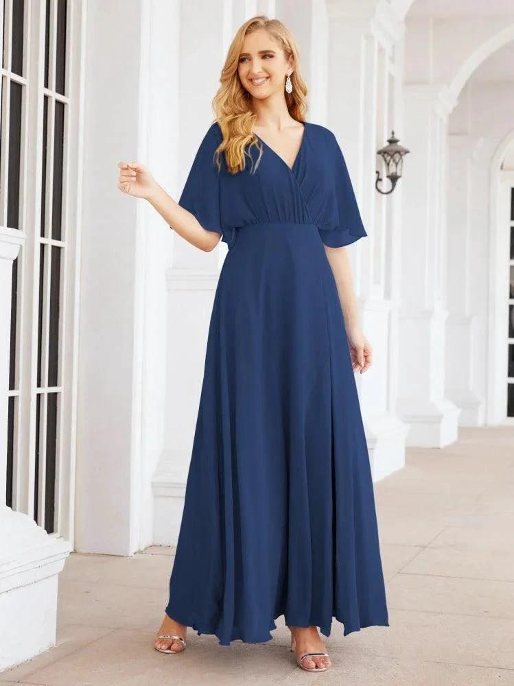 Numbersea V-Neck Bridesmaid Dress Chiffon Long Open Back Formal Dresses for Women Party Evening 28067 by numbersea