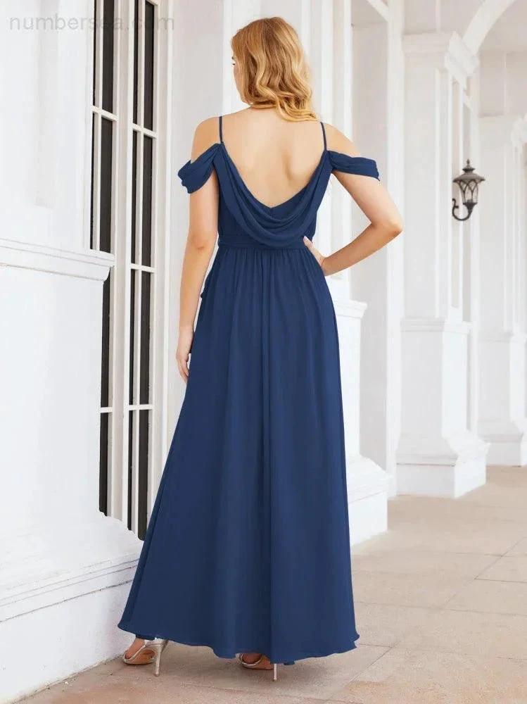 ZapDress Off The Shoulder Chiffon Bridesmaid Dress Long Formal Graduation Gown with Cowl Back 28069 (ZD17004)