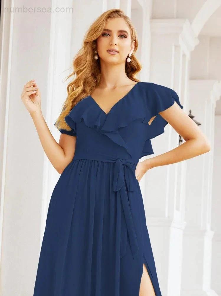 Bridesmaid Dresses with Flutter Sleeves Formal Evening Party Prom Gowns 28044 (ZD17033)