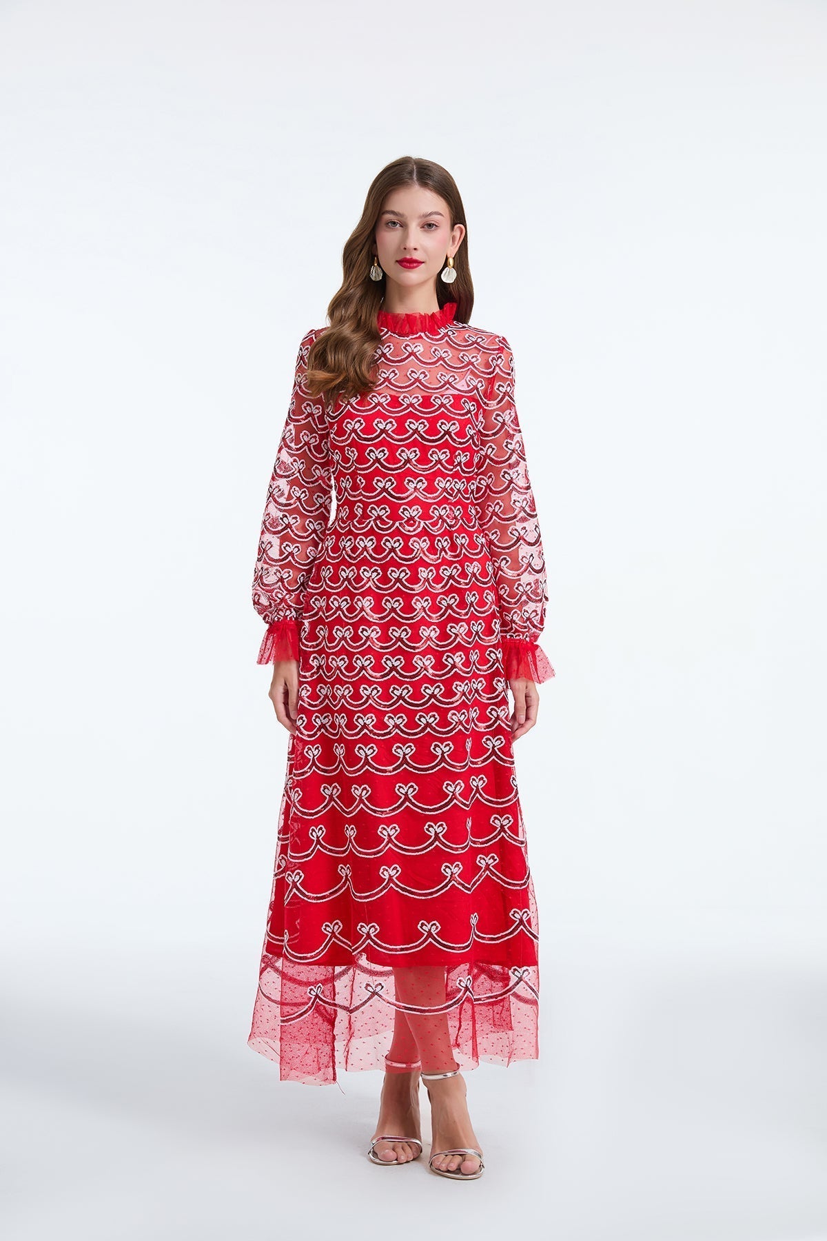 Long Sleeve Sequin A Line Dress