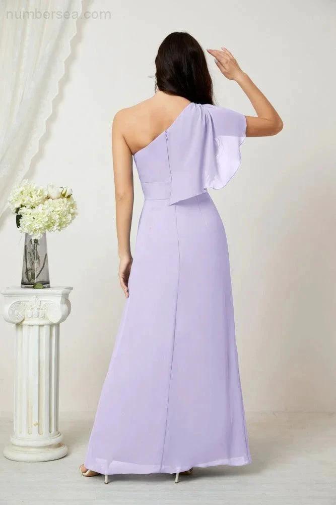 ZapDress Chiffon Ruffled One Shoulder Long Bridesmaid Dresses A-line Formal Evening Gown Side Split 2809 (ZD17049)