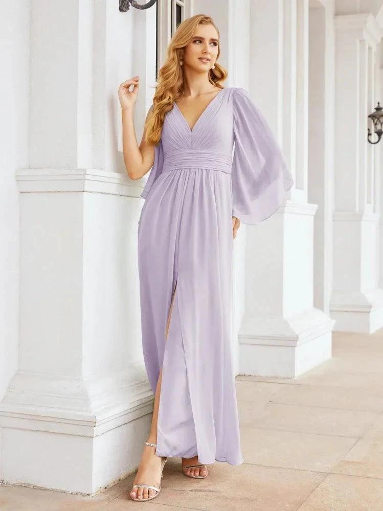 Numbersea Bridesmaid Dresses with Split for Wedding Party Flutter Sleeves 28045 by numbersea