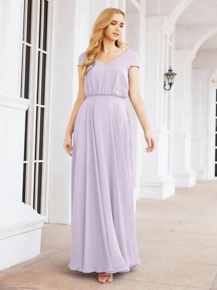 Numbersea V-Neck Bridesmaid Dresses Long Cap Sleeves Prom Evening Formal Gowns 28071 by numbersea