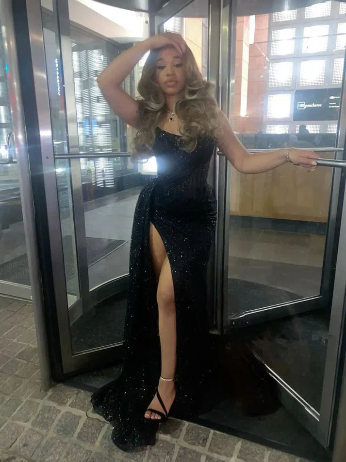 Black long prom dress with Slit ,strapless evening dress fg6766 - View 3 | VelvetHem