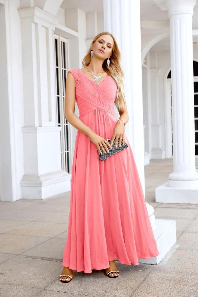 Ladies Chiffon V Neck Sleeveless Floor Length Bridesmaid Evening Dress Wedding Party Evening Dress 28126 by numbersea