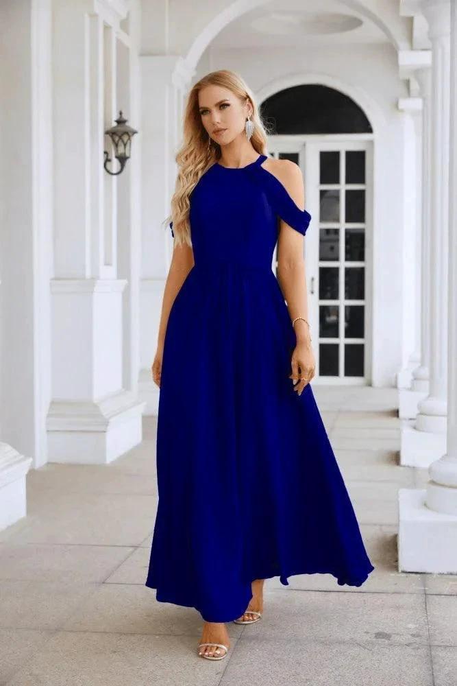 Ladies Chiffon Off Shoulder Swing Sleeve Front Slit Bridesmaid Evening Dress Wedding Party Evening Dress 28117 by numbersea