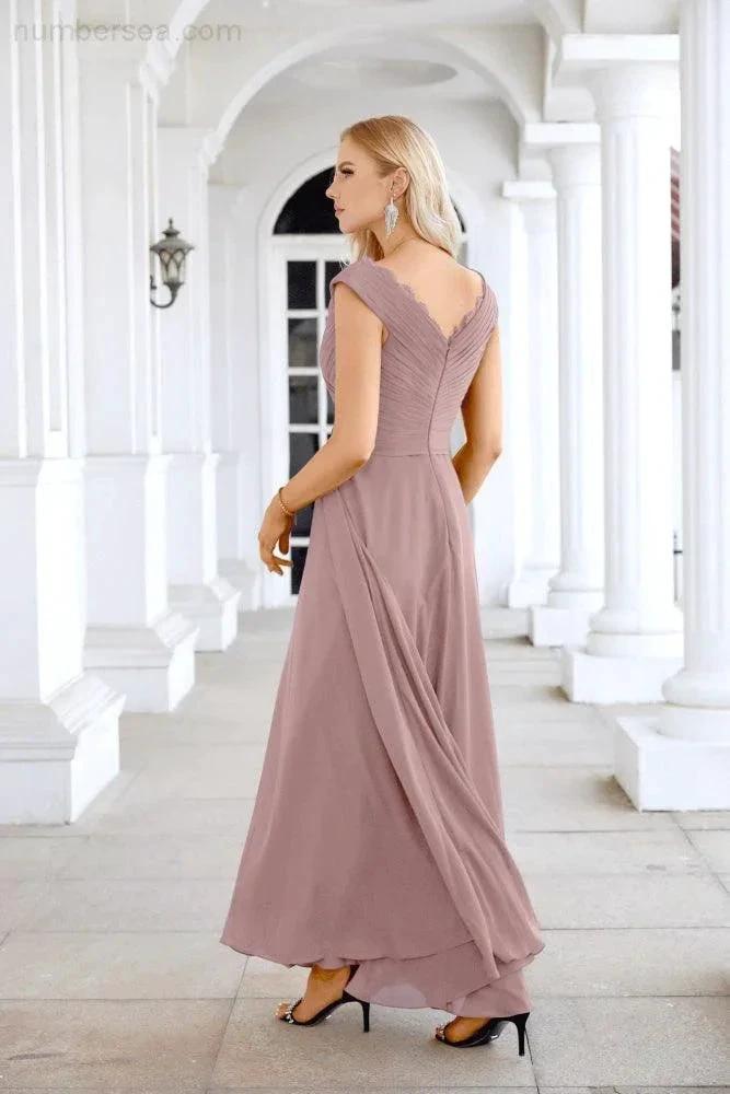Ladies Chiffon V Neck Sleeveless Floor Length Bridesmaid Evening Dress Wedding Party Evening Dress 28126 (ZD16989)
