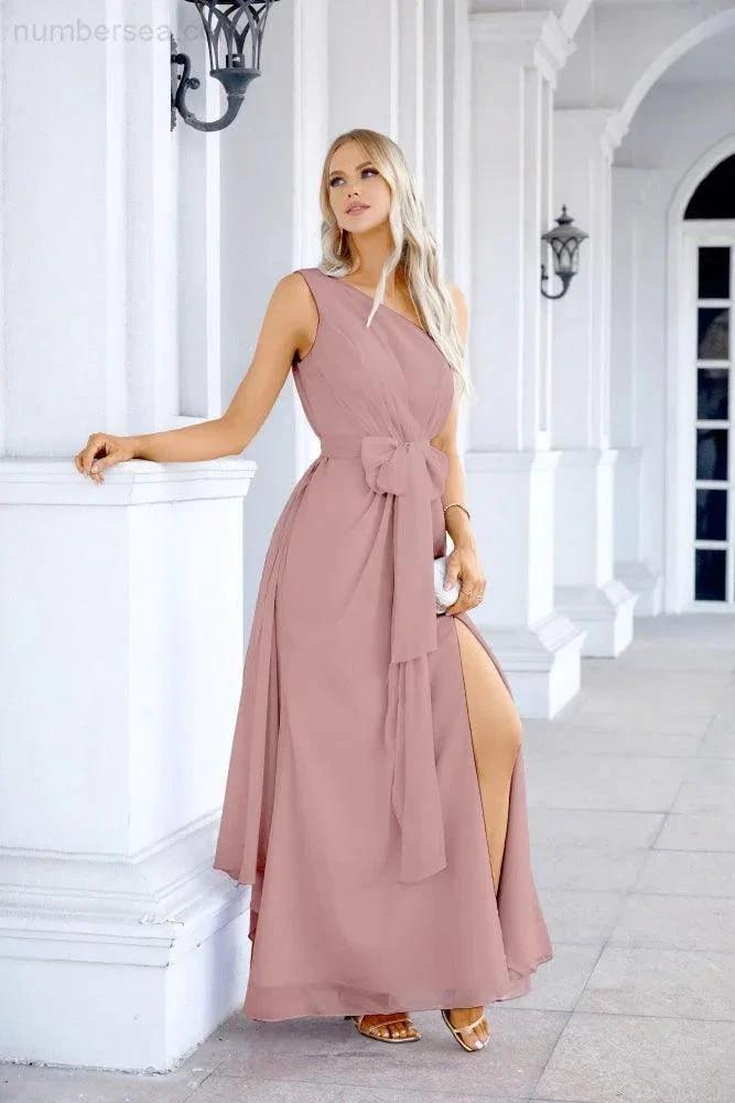 Ladies Chiffon One Shoulder Bridesmaid Evening Dress Wedding Party Evening Dress 28133 (ZD17003)