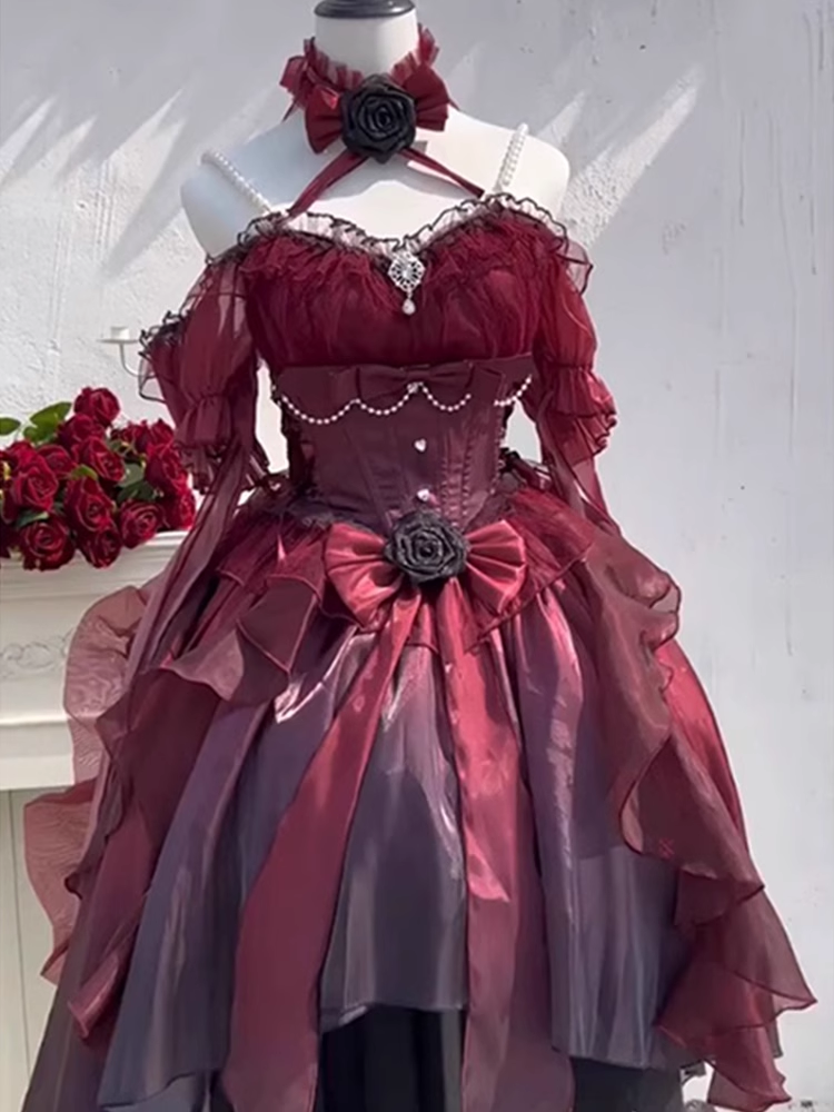 Chic High Low Halter Burgundy Organza Party Birthday Dresses Birthday Outfits - VelvetHem