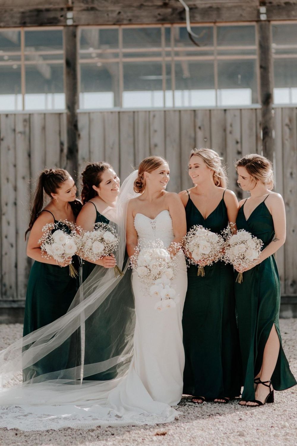 A Line Spaghetti Straps Green Long Bridesmaid Dress with Split Front