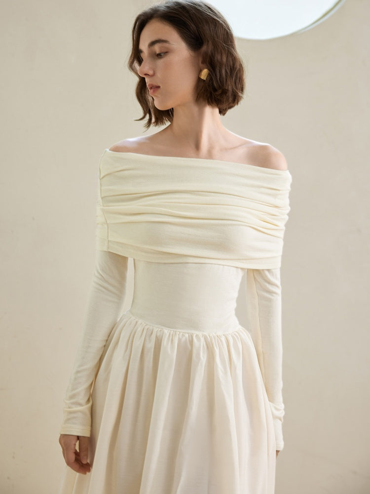 Off-Shoulder Hepburn Style Midi Dress