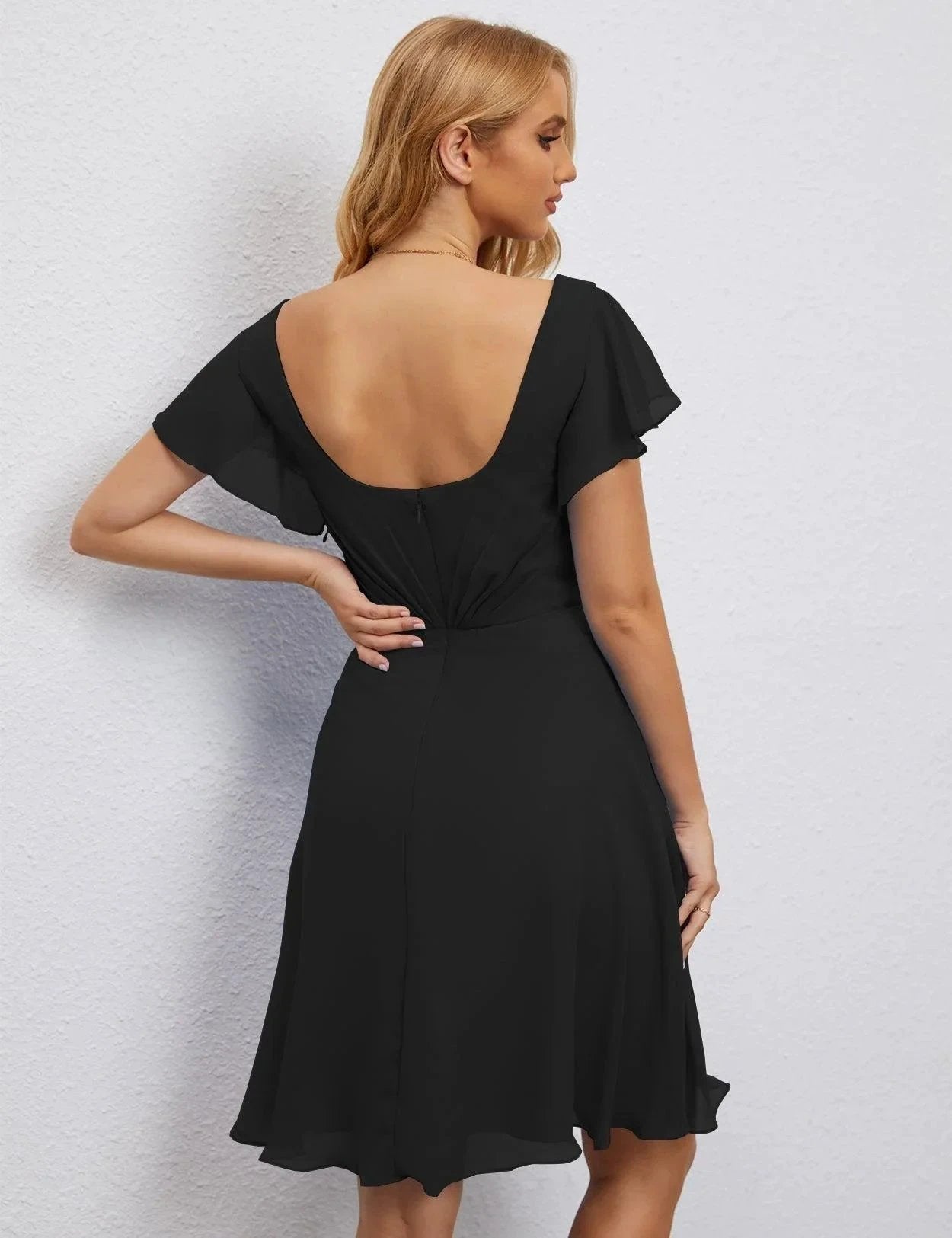 ZapDress U Back Homecoming Dress Formal Prom Dress Knee Length Short Sleeves Cocktail Party Dress 28077 (ZD16953)