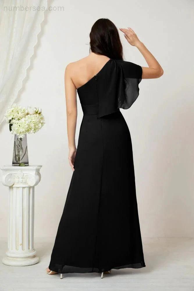 ZapDress Chiffon Ruffled One Shoulder Long Bridesmaid Dresses A-line Formal Evening Gown Side Split 2809 (ZD17049)