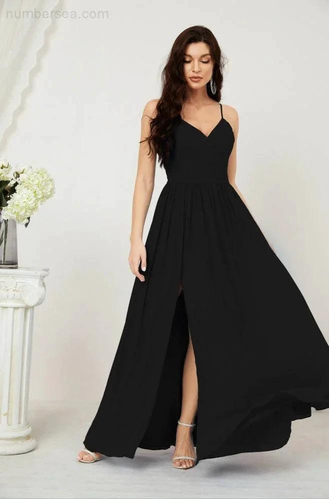 ZapDress Neck Bridesmaid Dresses Chiffon Long Spaghetti A-line Formal Prom Gown for Wedding Party Evening 2801 (ZD16961)