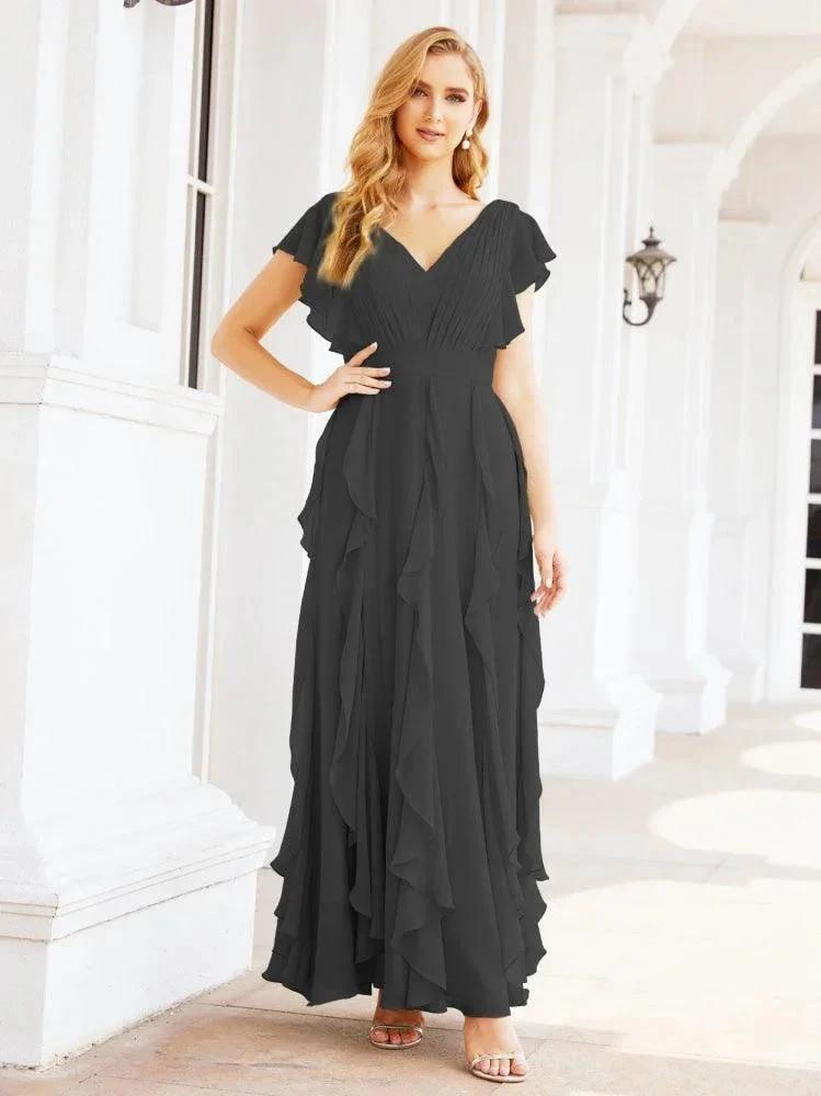 Ruffled Bridesmaid Dresses with Sleeves Long Formal Party Dress 28041 by numbersea