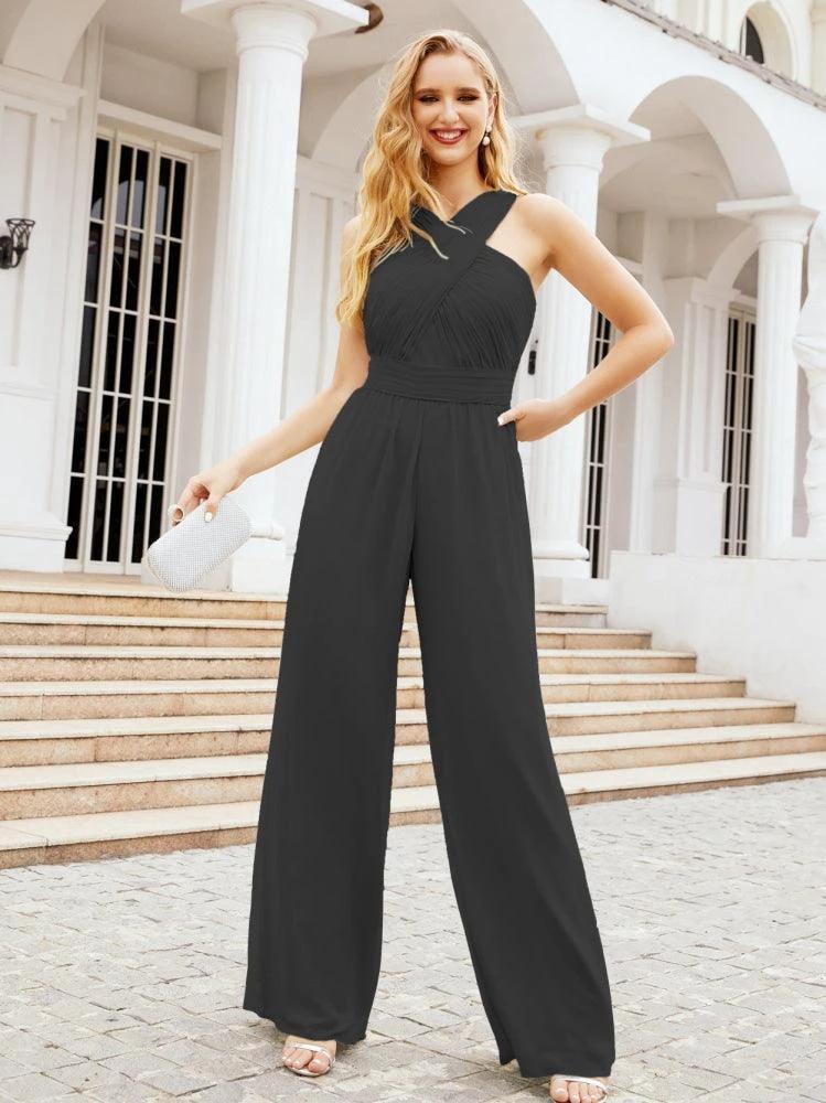 Numbersea Crisscross Neck Jumpsuit Formal Evening Dress Long Bridesmaid Dresses Bell-bottomed Pants 28033 by numbersea