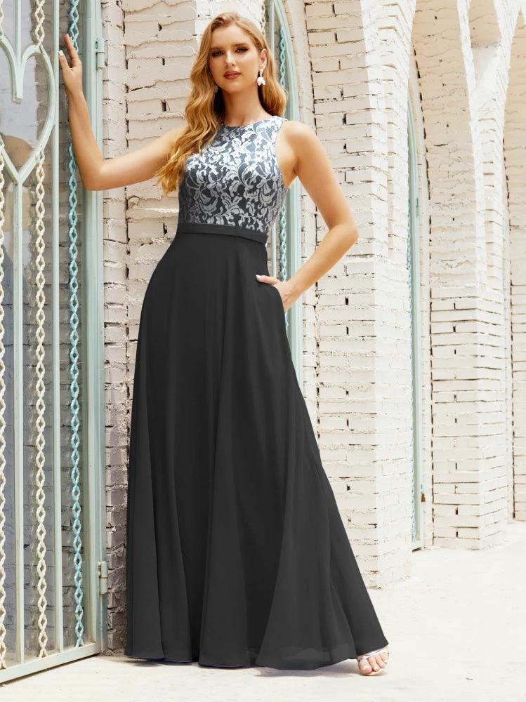 Lace Bridesmaid Dress Floor Length Evening Gowns with Pockets 28017 by numbersea