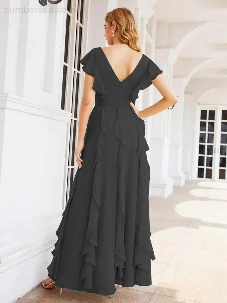 Ruffled Bridesmaid Dresses with Sleeves Long Formal Party Dress 28041 (ZD17030)