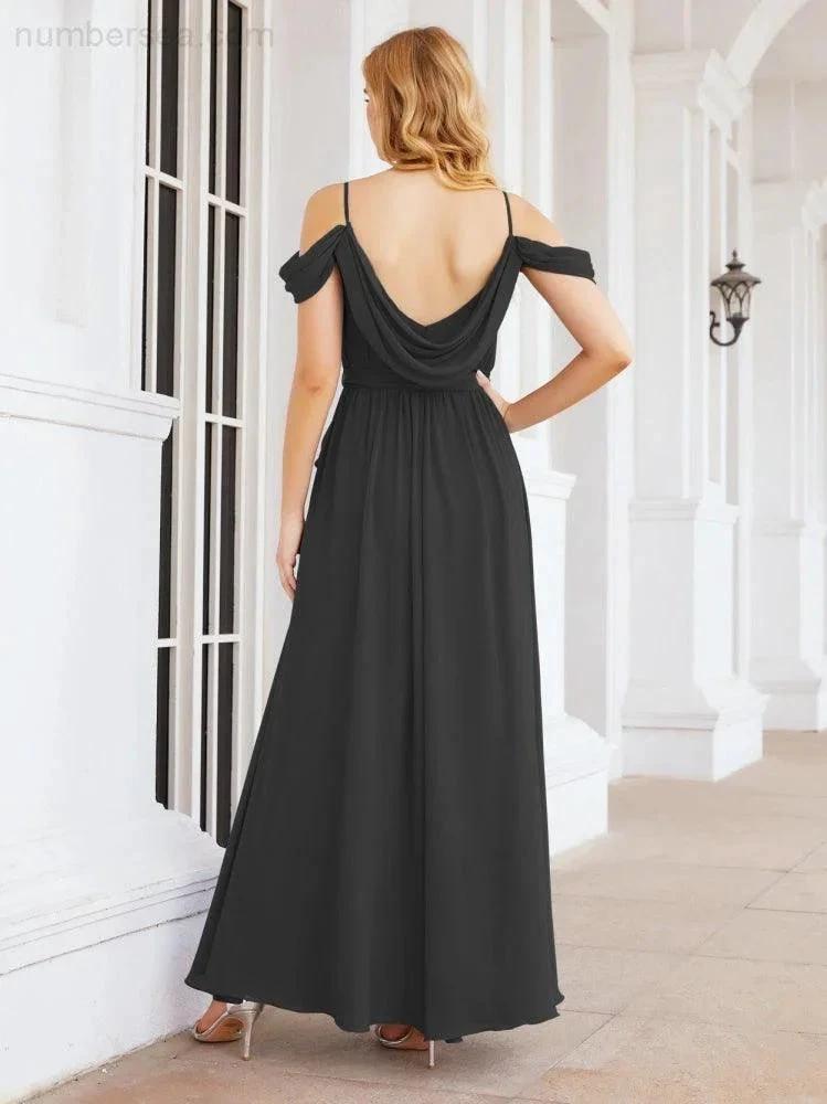 ZapDress Off The Shoulder Chiffon Bridesmaid Dress Long Formal Graduation Gown with Cowl Back 28069 (ZD17004)